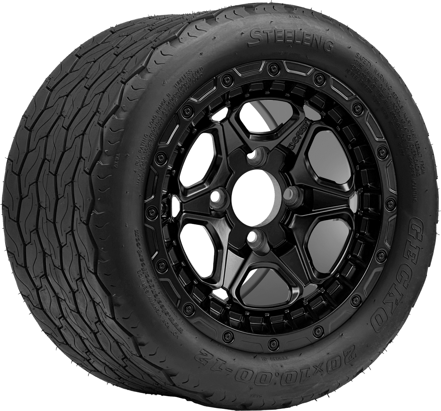 GOLF CART WHEEL AND TIRE SET of 4 12″ Matte Black Aluminum Alloy Wheel