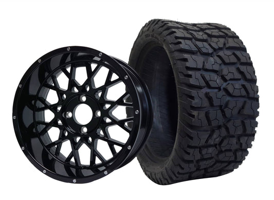 15 INCH WHEEL AND TIRE SET OF 4 BNDL-TR1502-WH1504-LN0005-CC0002 – SGC 15″ Venom Glossy Black Wheel – Aluminum Alloy / STEELENG 23″x10″-15″ GATOR AT Tire DOT Approved