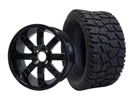 15 INCH WHEEL AND TIRE SET OF 4 BNDL-TR1502-WH1506-LN0002-CC0002 – SGC 15″ Tempest Glossy Black Wheel – Aluminum Alloy / STEELENG 23″x10″-15″ GATOR AT Tire DOT Approved