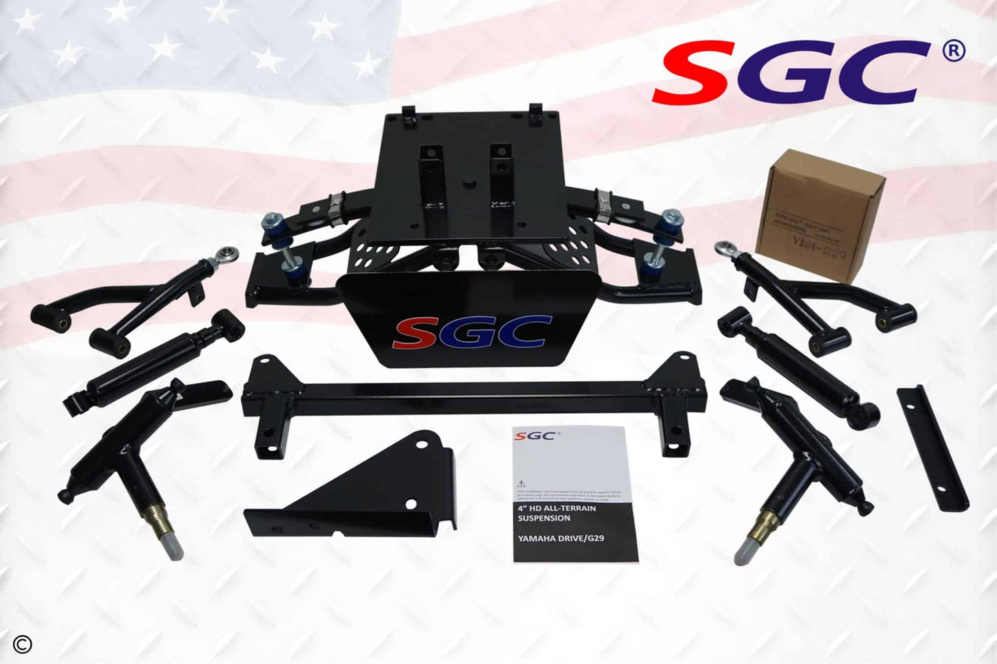 GOLF CART LIFT KIT LKYM07 LKYM07 – SGC Lift Kit – 4″ Heavy Duty Double A-Arm kit for Yamaha G29 (Drive) Electric or Gas