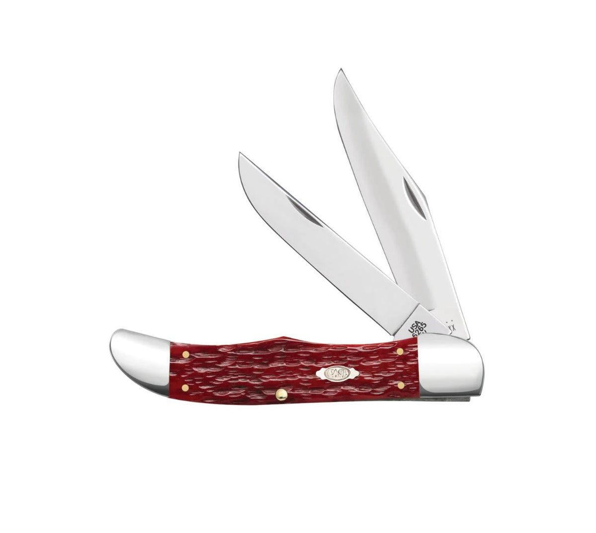 Dark Red Bone CS - Peach Seed Jig Folding Hunter (6265 CS) w/ Sheath