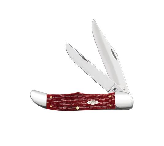 Dark Red Bone CS - Peach Seed Jig Folding Hunter (6265 CS) w/ Sheath