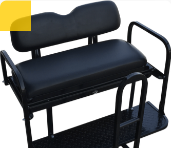 YAHAMA GOLF CART REAR SEAT  BNDL-SFYM02-SC0001 – STEELENG Rear Flip Seat – Yamaha Drive (G29) / Black Cushion Set  SFYM02 – SGC STEELENG Rear Flip Seat Frame for Yamaha G29 (Drive)
