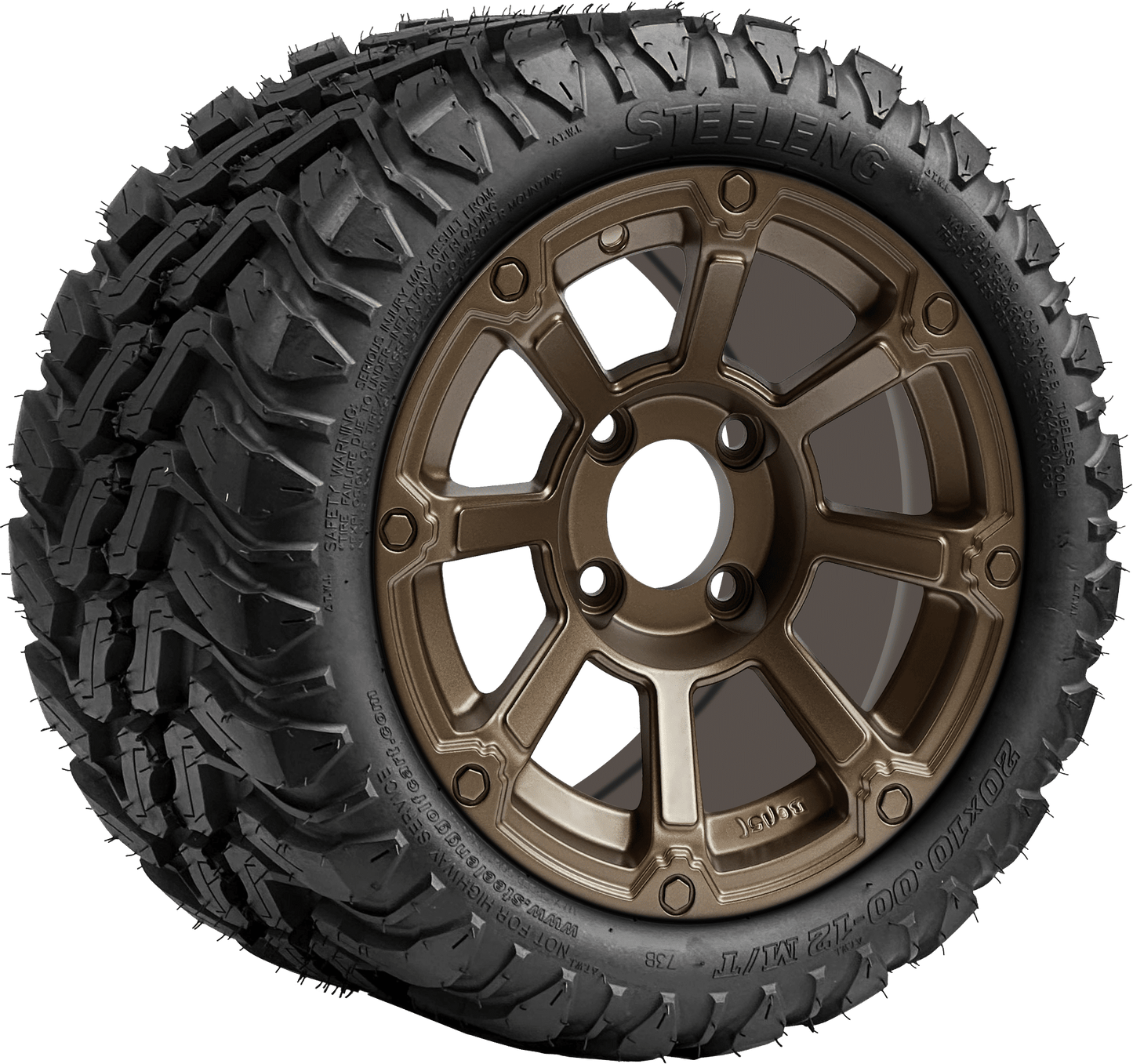 12″ PTP EXCLUSIVE GOLF CART Cyclops Bronze Wheel – Aluminum Alloy / STEELENG 20″x10″-12″ Mud Terrain Tire