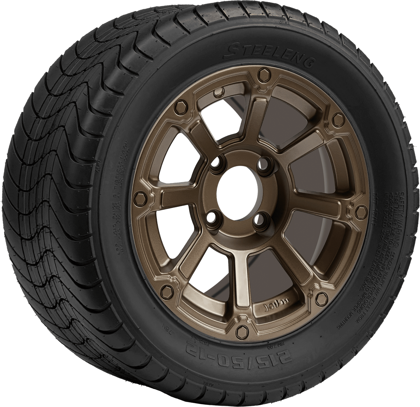 12″ PTP EXCLUSIVE GOLF CART  Cyclops Bronze Wheel – Aluminum Alloy / STEELENG 215/50-12 Comfort Ride Street Tire DOT Approved