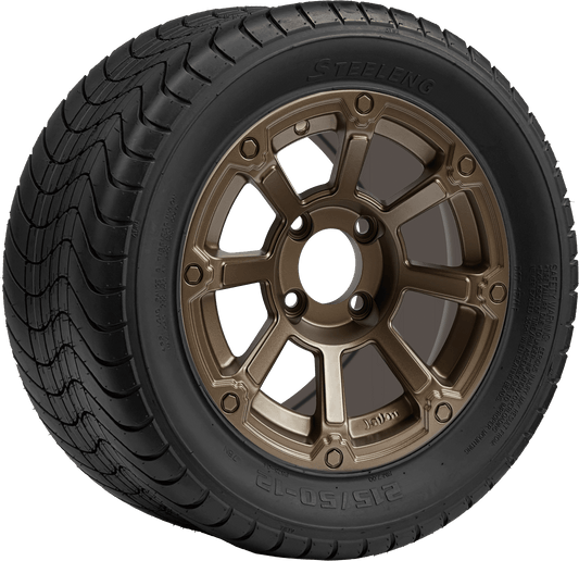 12″ PTP EXCLUSIVE GOLF CART  Cyclops Bronze Wheel – Aluminum Alloy / STEELENG 215/50-12 Comfort Ride Street Tire DOT Approved