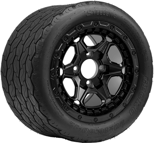 GOLF CART WHEEL AND TIRE SET of 4 12″ Matte Black Aluminum Alloy Wheel