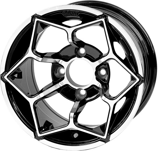 GOLF CART WHEEL AND TIRE SET of 4 BNDL-TR1201-WH1266-CC0025-LN0001 - SGC 12" Hammerhead Machined/Black Wheel - Aluminum Alloy / STEELENG 20"x10"-12" GECKO Street Tire