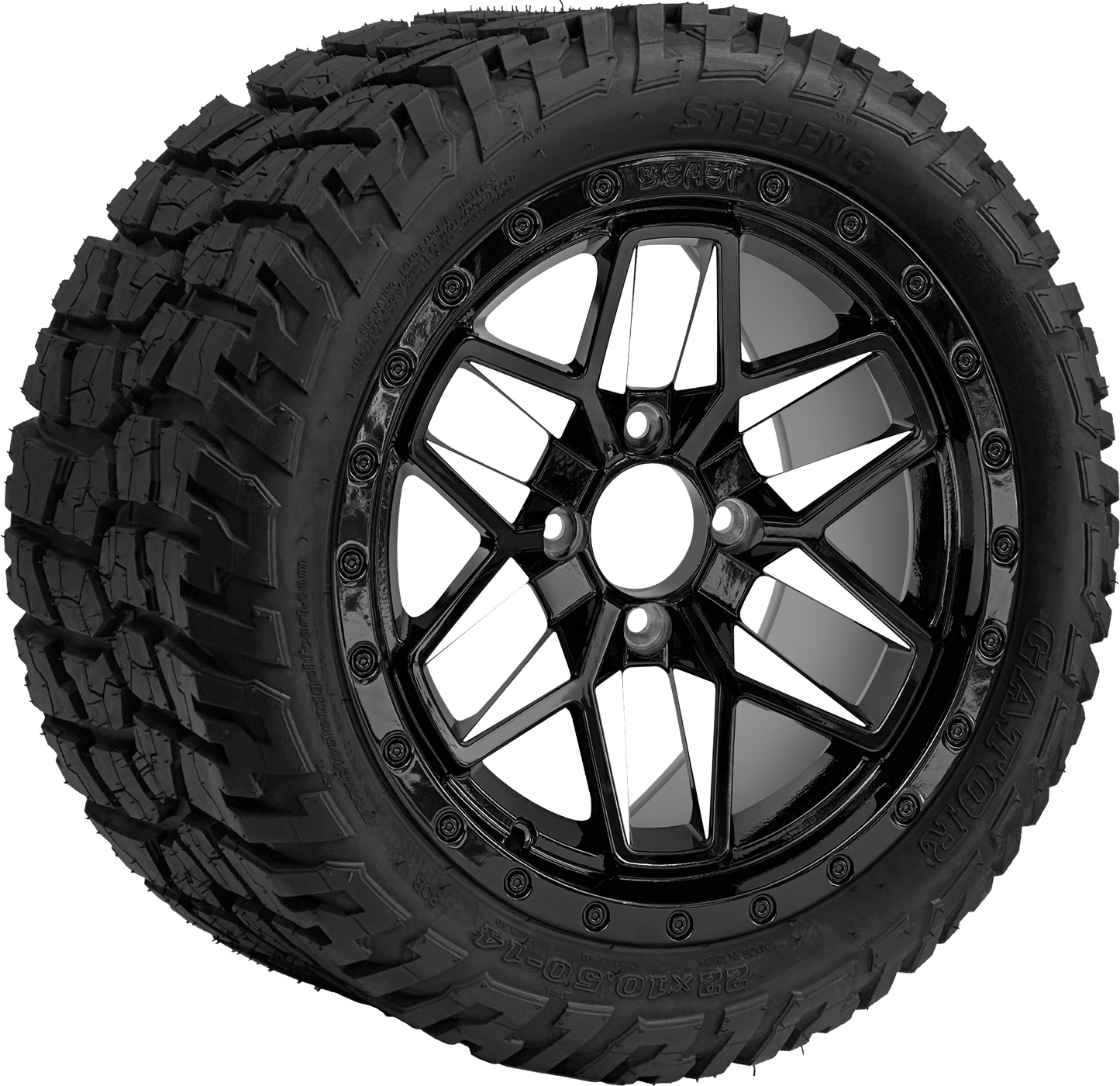 14"GOLF CART White Widow Wheel - Aluminum Alloy / STEELENG 20"x8.5"-14" STINGER AT Tire DOT Approved