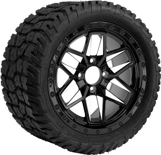 14"GOLF CART White Widow Wheel - Aluminum Alloy / STEELENG 20"x8.5"-14" STINGER AT Tire DOT Approved