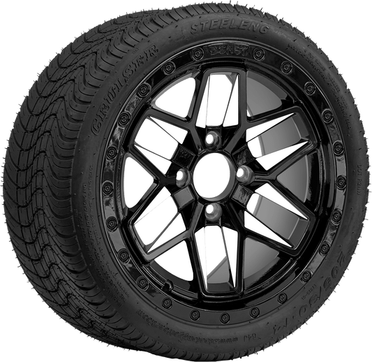 14"PTP EXCLUSIVE GOLF CART  White Widow Wheel - Aluminum Alloy / STEELENG 205/30-14 Low Profile Tire DOT Approved