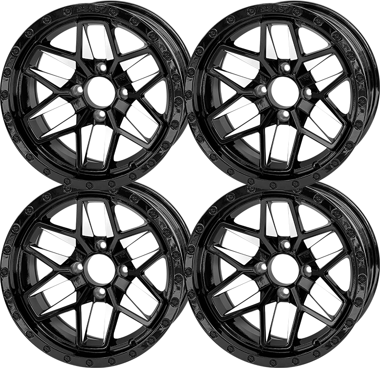 14 INCH BEAST GOLF CART WHEELS BNDL-TR1401-WH1431-CC0023-LN0002 - SGC 14" White Widow Wheel - Aluminum Alloy / STEELENG 22"x10.5"-14" GATOR All Terrain DOT Approved
