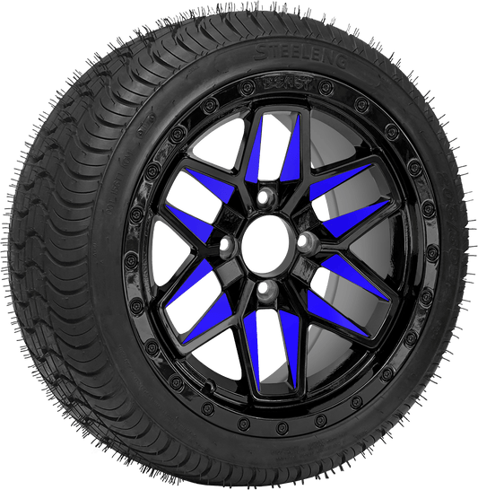 14″PTP EXCLUSIVE GOLF CART Blue Widow Wheel – Aluminum Alloy / STEELENG 205/30-14 QH Low Profile Tire DOT Approved