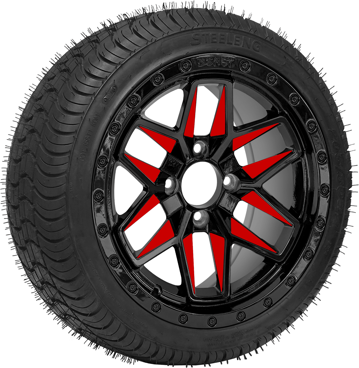 14" PTP EXCLUSIVE GOLF CART Red Widow Wheel - Aluminum Alloy / STEELENG 205/30-14 Low Profile Tire DOT Approved