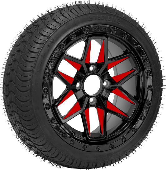 14" PTP EXCLUSIVE GOLF CART Red Widow Wheel - Aluminum Alloy / STEELENG 205/30-14 Low Profile Tire DOT Approved