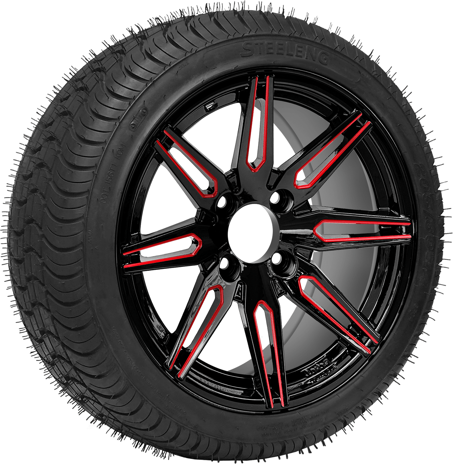 14″ PTP EXCLUSIVE GOLF CART  Lynx Red/Black Wheel – Aluminum Alloy / STEELENG 205/30-14 QH Low Profile Tire DOT Approved