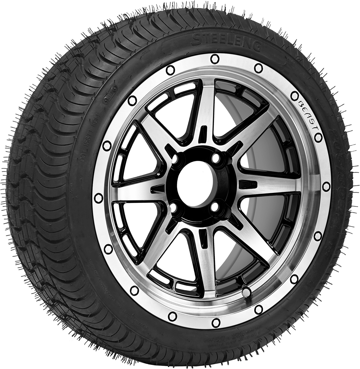 14″ PTP EXCLUSIVE GOLF CART  Wolverine Machined Black Wheel / STEELENG 205/30-14 QH Low Profile Tire DOT Approved