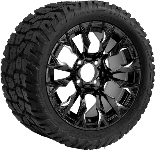 14" GOLF CART Goblin Machined Black Wheel - Aluminum Alloy /  22"x10.5"-14" GATOR All Terrain DOT Approved