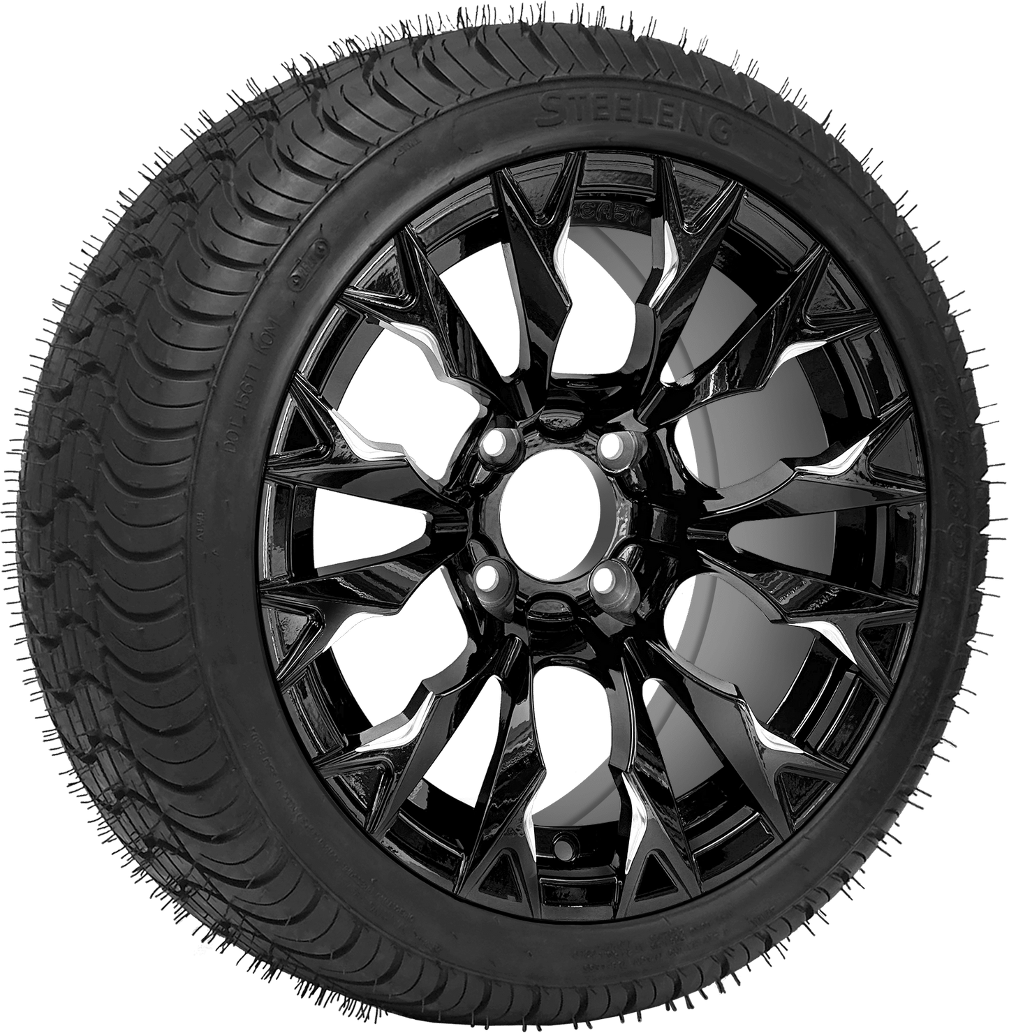 14" PTP EXCLUSIVE GOLF CART Scorpion Glossy Black Wheel / STEELENG 205/30-14 Low Profile Tire DOT Approved
