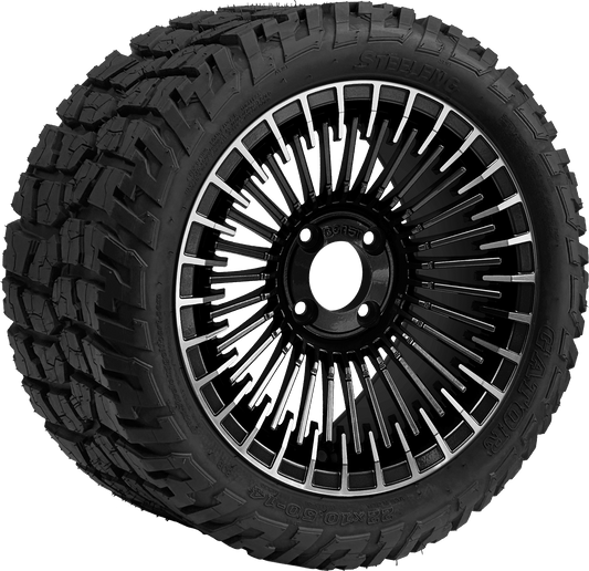 14″ PTP EXCLUSIVE GOLF CART Piranha Machined Black Wheel – Aluminum Alloy / STEELENG 22″x10.5″-14″ GATOR All Terrain DOT Approved
