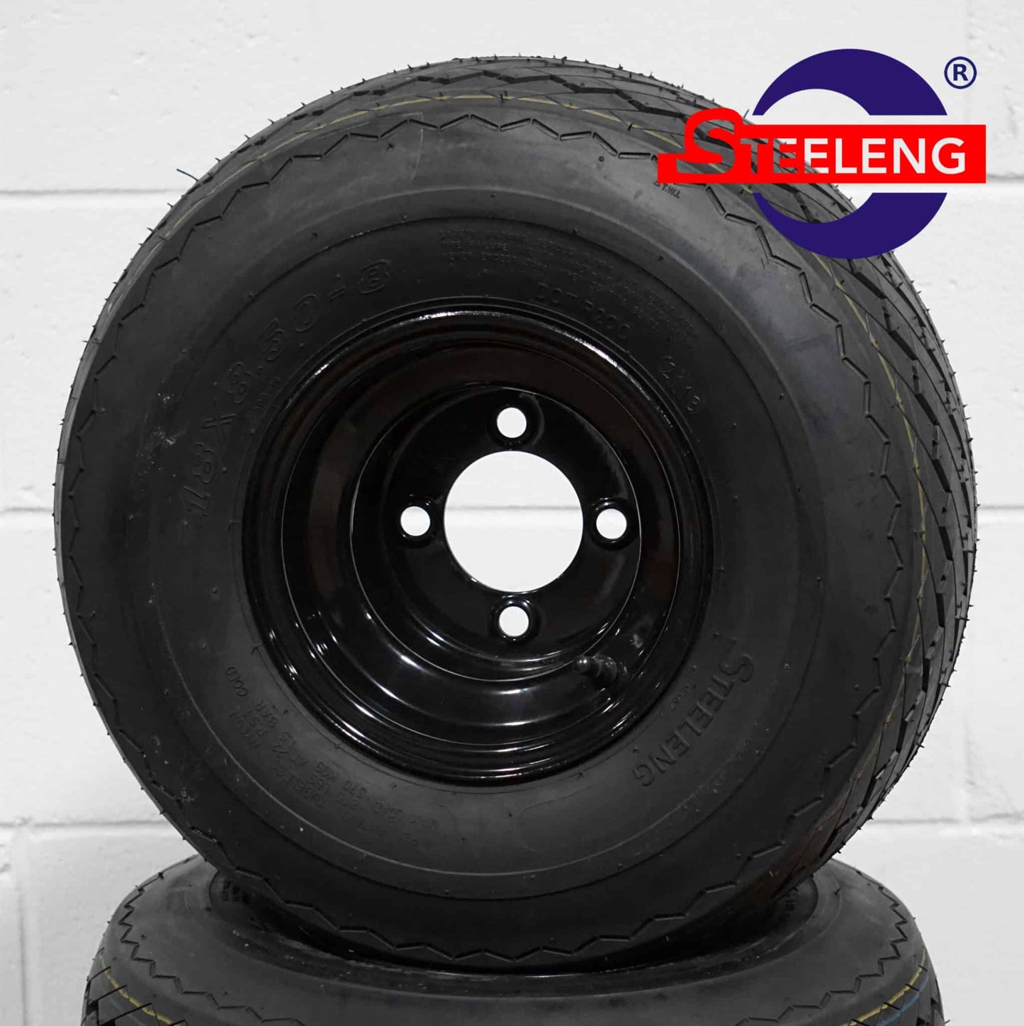 GOLF CART WHEELS AND TIRES BNDL-WT0801-TR0804 BNDL-TR0804-SW0801 – SGC 8″ Black Steel Wheels / 18″x8.5″-8″ Sawtooth Pattern Tires. SET OF 4