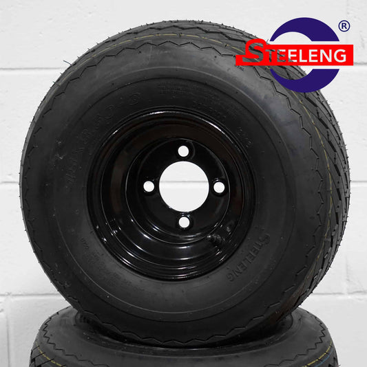 GOLF CART WHEELS AND TIRES BNDL-WT0801-TR0804 BNDL-TR0804-SW0801 – SGC 8″ Black Steel Wheels / 18″x8.5″-8″ Sawtooth Pattern Tires. SET OF 4